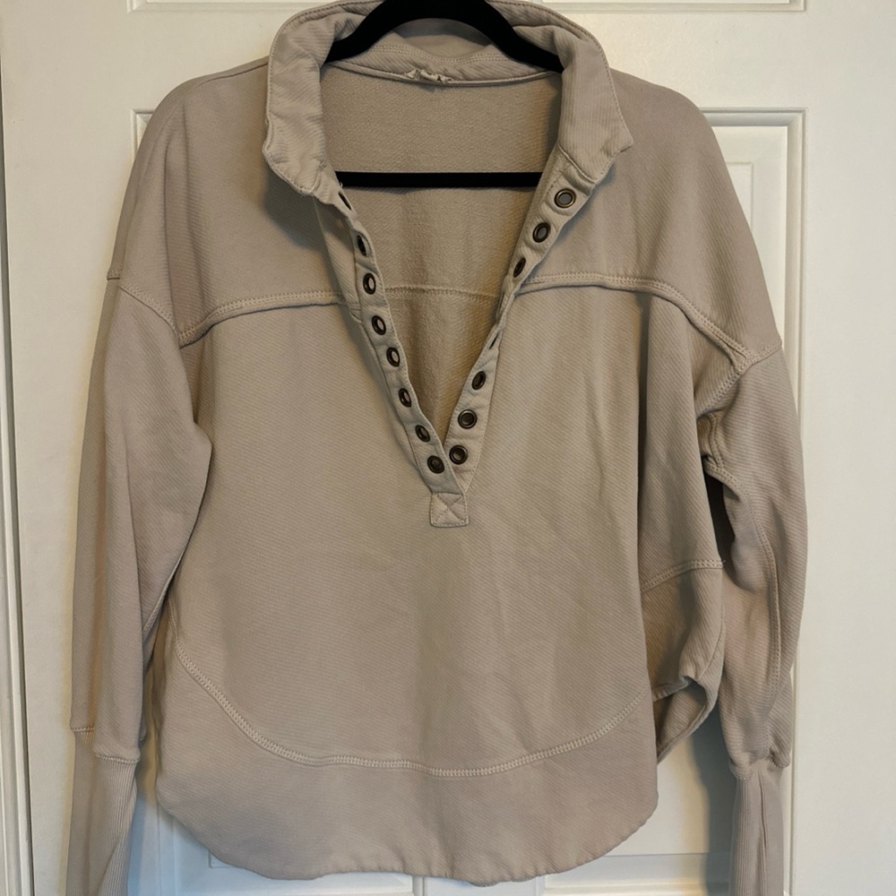 Pilcro Beige Buttoned Split Neck Henley Sweatshirt - image 1